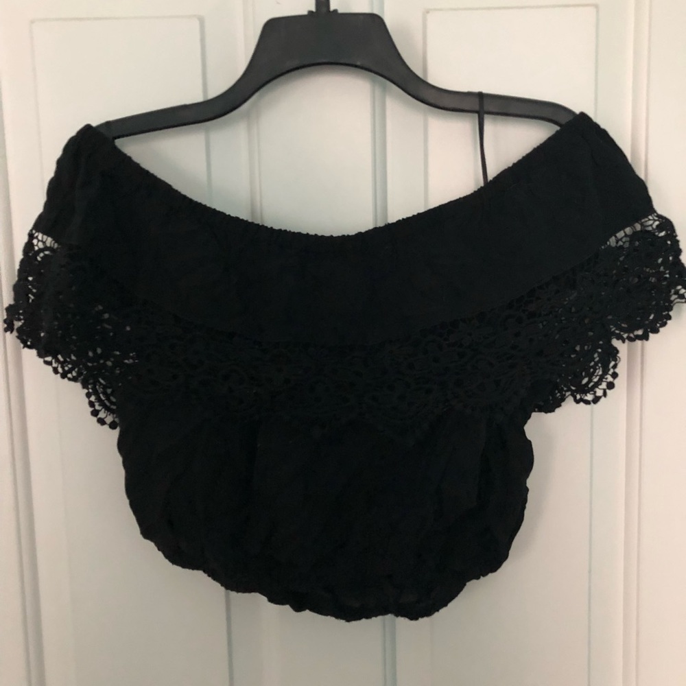 Black lace off the shoulder crop top